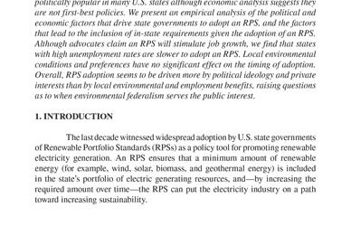 Why Do States Adopt Renewable Portfolio Standards?